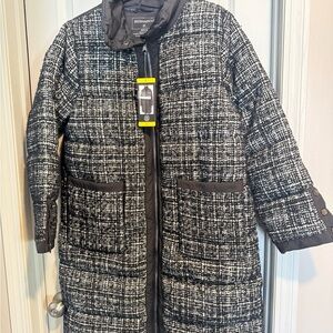 Bernardo Black & White Quilted Tweed Puffer Coat